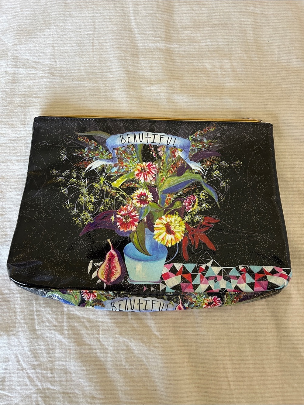 Papaya Art Black Floral "Beautiful" Pouch Clutch